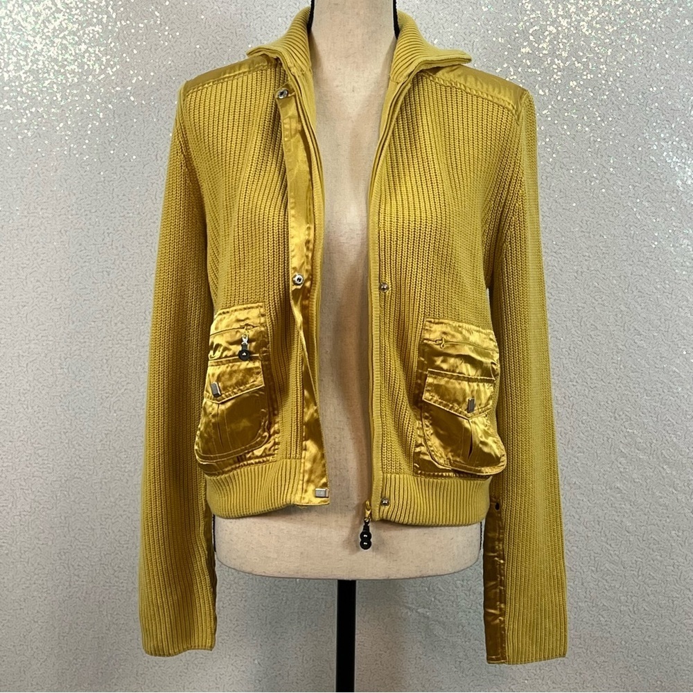 Jamie Sadock women’s yellow knit sweater full zip jacket. Size medium - Picture 8 of 14